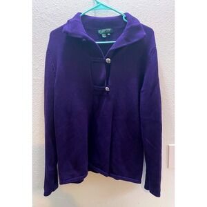 Lauren Ralph Lauren Women's XL  Purple Cotton Collared Pullover Sweater